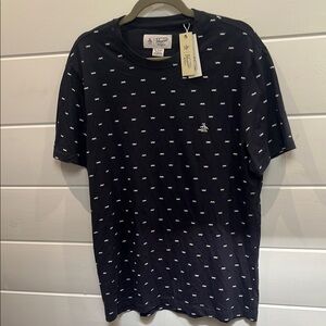 Original Penguin blue and White Short‎ Sleeve mustache Tee XL
